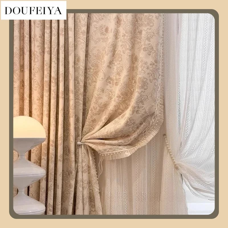 Curtains and Gauze Curtains Modern Luxury French A Living Room Bedroom Blackout Bedroom Cream Snow Neil Yarn Dyed Jacquard