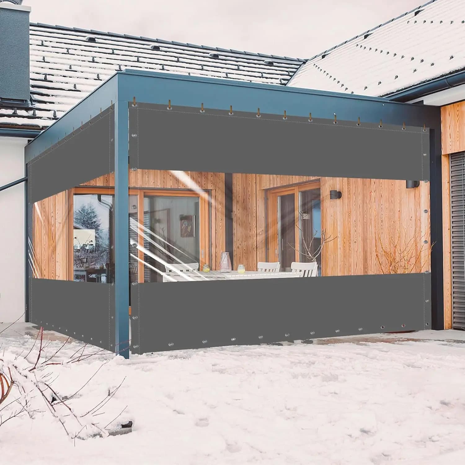 Tenda in vinile per esterni resistente alle intemperie per pergola, portico, gazebo, pannello trasparente da 20 once con occhielli antiruggine, grigio scuro 8x8 piedi