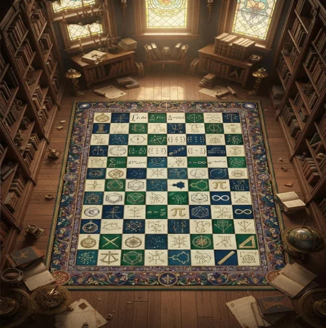 Simbolic Chess Carpet with Dark Academia Printing, Decoration for Yoga and Science, Carpet for Games and Home Furniture
