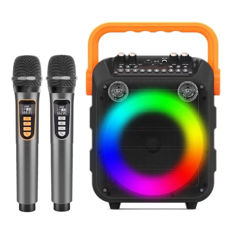 Nuovo stock Macchina per karaoke 2 microfoni wireless Subwoofer da 6,5 pollici 2 e 1,5" Tweeter Luce LED con telecomando Supporta altoparlanti TF