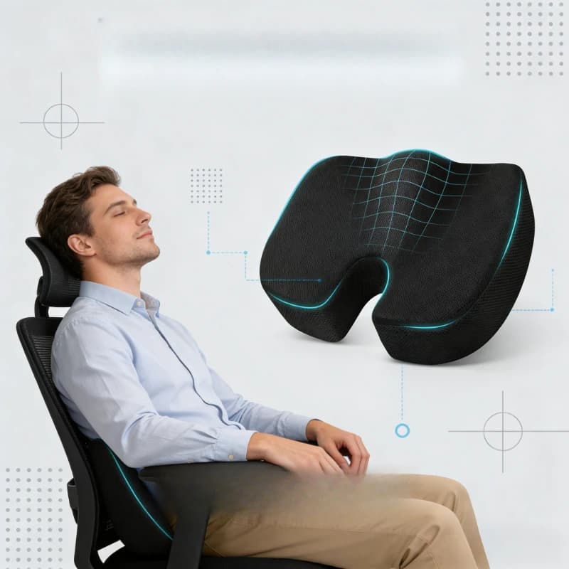 Cuscino Ergonomico a U in Memory Foam per Sollievo del Coccige, per Sedia da Ufficio e Sedile Auto