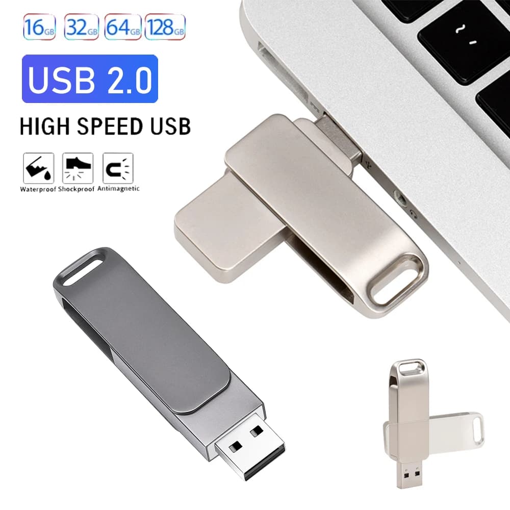 Mini Metal USB Flash Drive 128GB Rotatable Pen Drive 64GB Business Gift Memory Stick Silver Cle USB Stick Black Pendrive 32GB