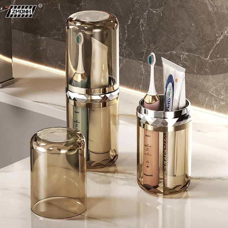 Portaspazzolino e Porta Dentifricio da Viaggio, Organizer da Bagno Portatile, Contenitore in Plastica per Spazzolino e Bicchiere da Risciacquo