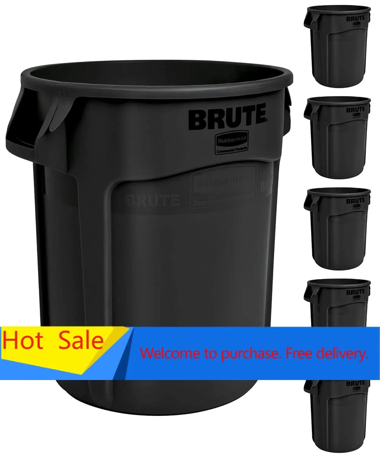 Cestino per Rifiuti BRUTE Ultra Resistente, 10 Galloni, Nero, per Casa/Garage/Centro Commerciale/Ufficio/Stadio/Bagno, Confezione da 6