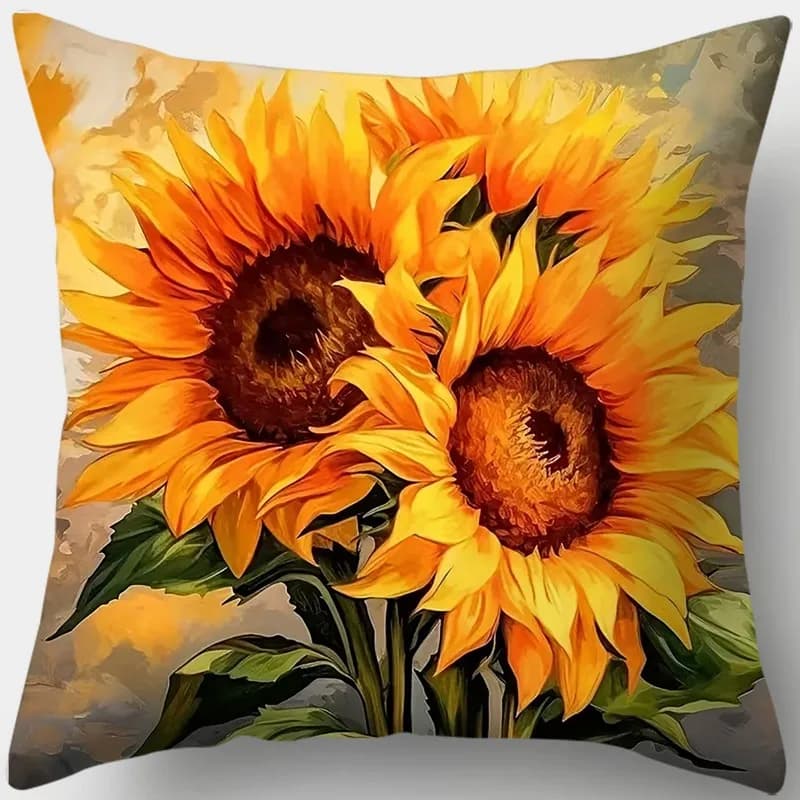 1 fodera per cuscino stampata con girasoli in stile pittura a olio, adatta per divano, camera da letto, soggiorno, regalo elegante per gli amanti dei fiori