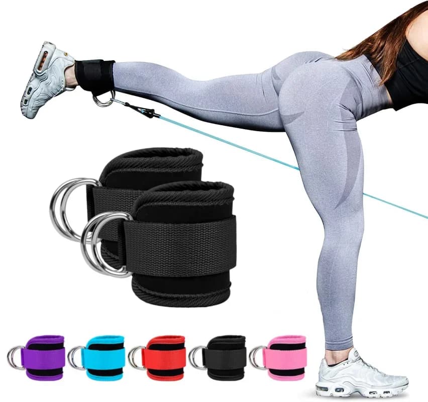 Cinghie tibiali con cavo, polsini alla caviglia con doppio anello in D per allenamento in palestra, flauti, gambe, supporto per allenamento di forza, sport