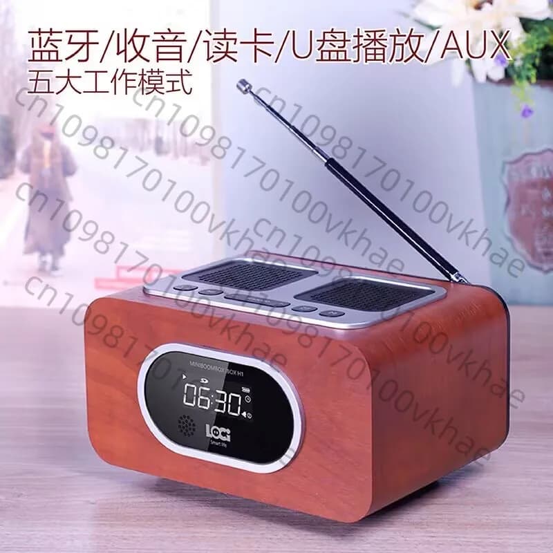 Altoparlante Bluetooth in legno H1: doppi altoparlanti, scheda SD, timer, sveglia da comodino