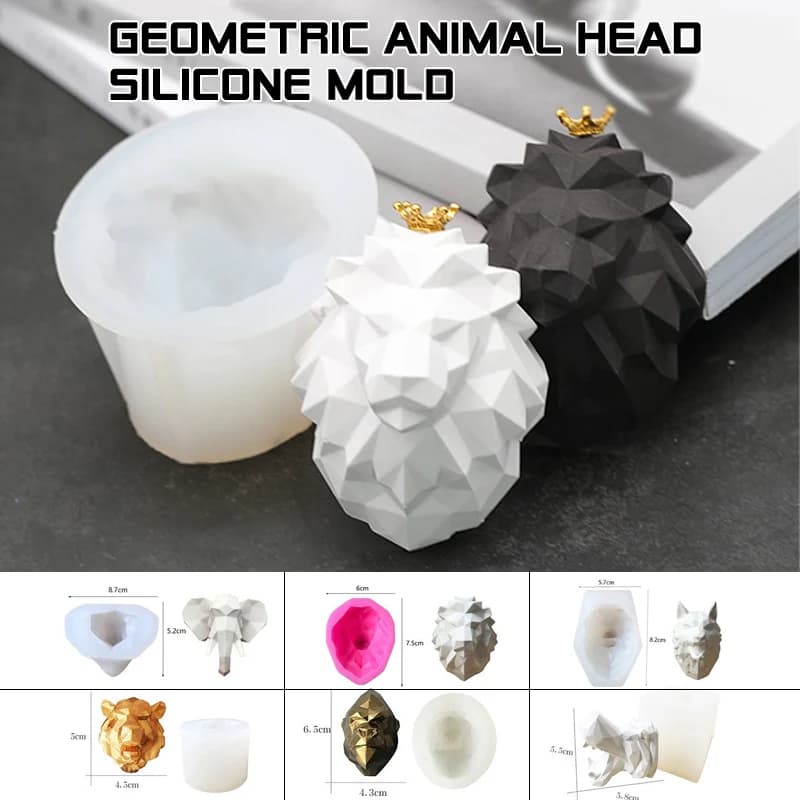 3D testa di leone animali stampo in Silicone geometrico ippopotamo Orangutan tigre lupo stampi fondente Cupcake stampo argilla polimerica sapone stampo