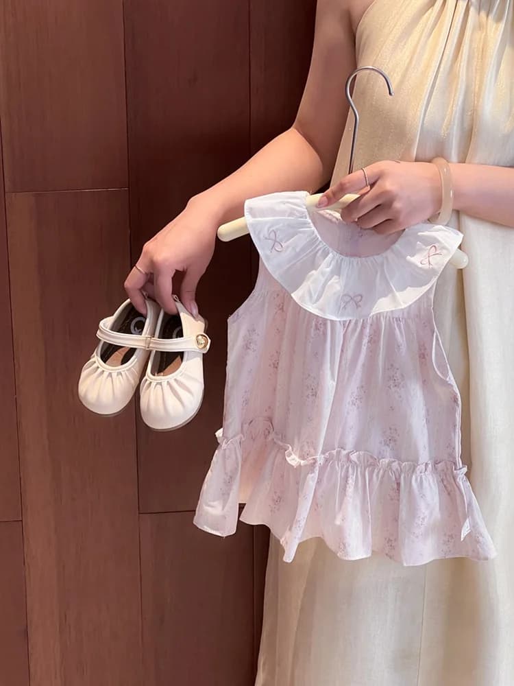 Abito Estivo da Principessa per Bambine, Sottile, Senza Maniche, con Colletto a Bambola, in Cotone, Vestito Comodo per Bambine, Abbigliamento Casual per Tutti i Giorni