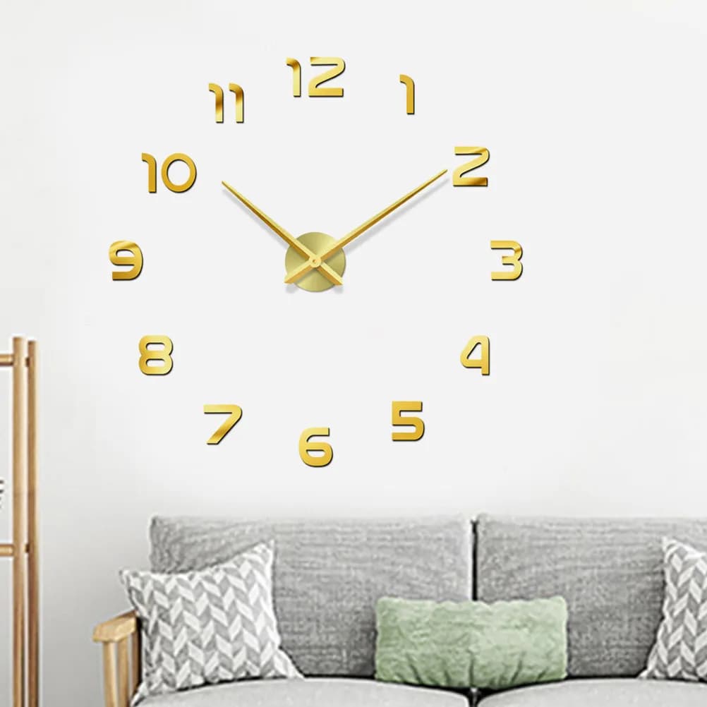 Orologio da Parete Grande Dorato Fai-da-Te Senza Cornice, Autoadesivo, Silenzioso, al Quarzo Digitale per Soggiorno, Camera da Letto, Ufficio