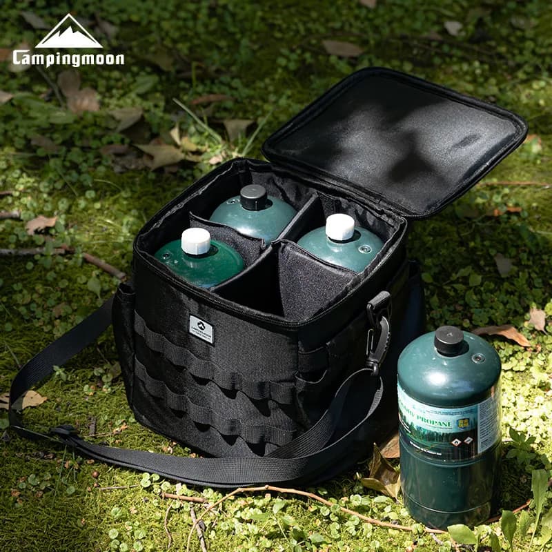 CAMPINGMOON PG-B Thickened, Wear-Resistant Propane Gas Canister Storage Bag (4-Bottle Capacity) Anti-Collision Camping Gear Bag