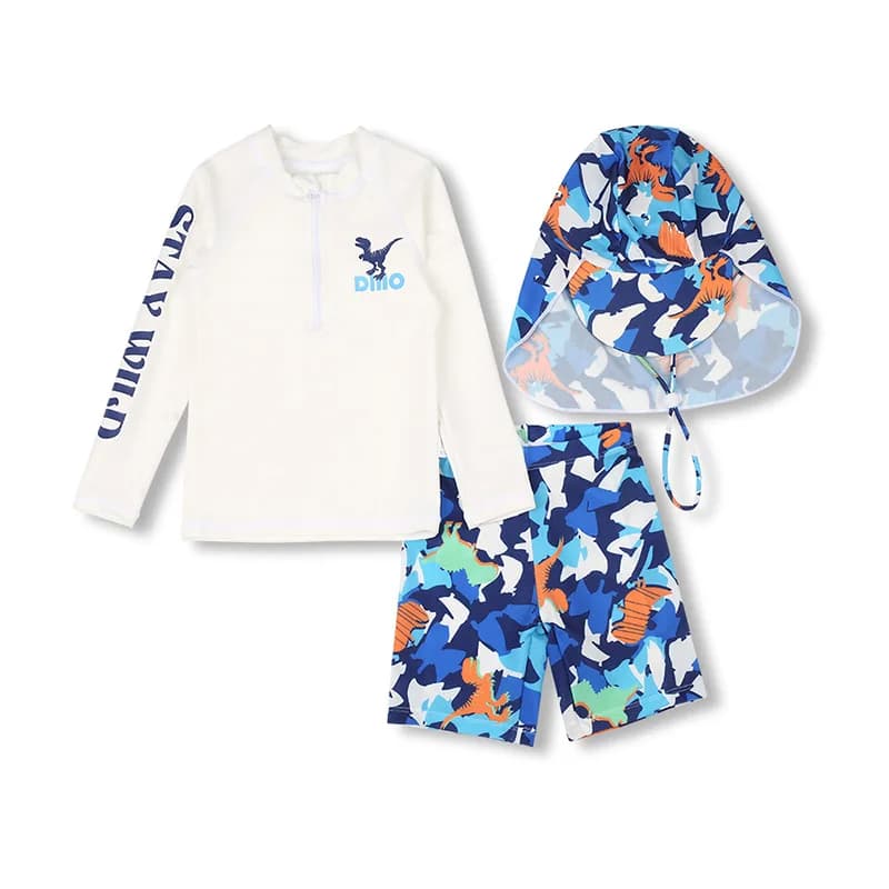 3 piece swimsuit for boys 2026 breathable, fast drying, long sleeved, with sun protection and swimming head