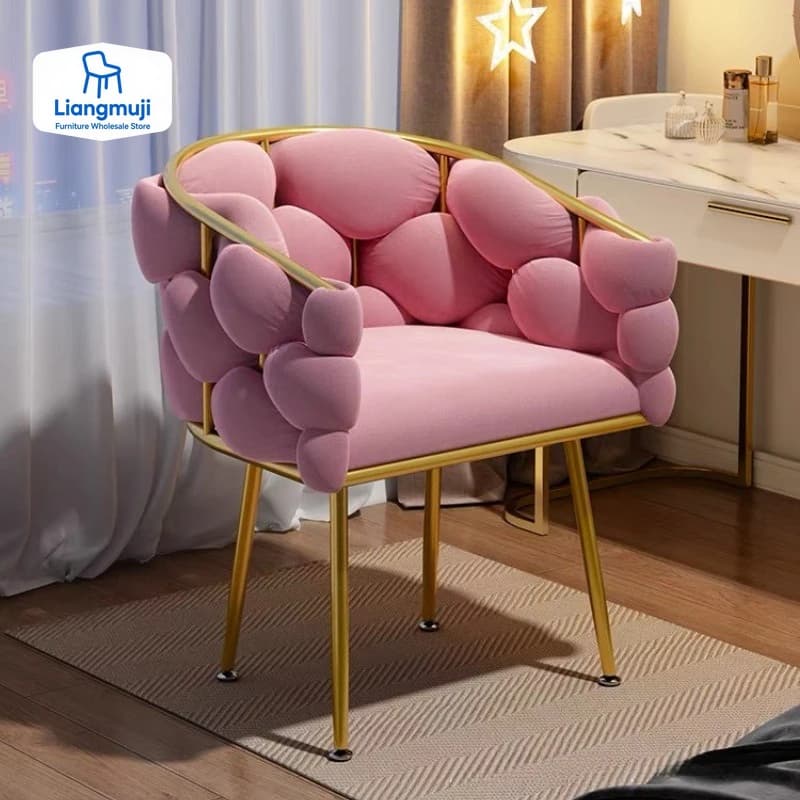 Formwell Leisure Divano singolo Poltrona in velluto con gambe dorate Sedia per trucco con imbottitura per soggiorno Camera da letto Cadeira