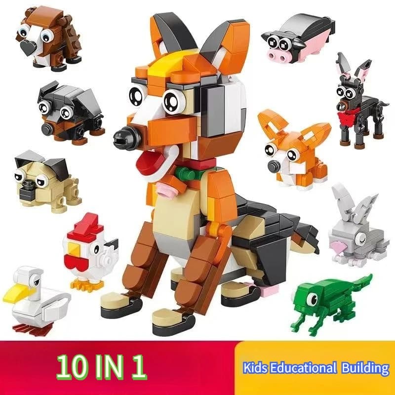 Animals World Insect Fish Bird Dog Insect Giraffe Honeybee 10 In 1 Building Blocks Bricks Model Kids Educational Toy