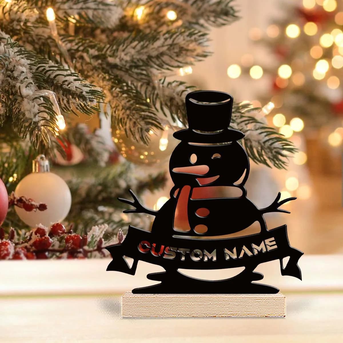 1pc Metal Desktop Ornaments and Decorations Customizable Name Equipped with Wooden Base Festival Ornaments and Decorations