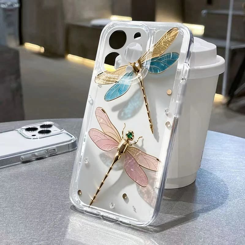 Cover Protettiva con Libellula Dorata e Gemme Dipinte per Xiaomi 13 12 11 Lite 5G 15T 14T 13T 12T 14 13 Poco X7 X6 X5 M6 F6 Pro F7