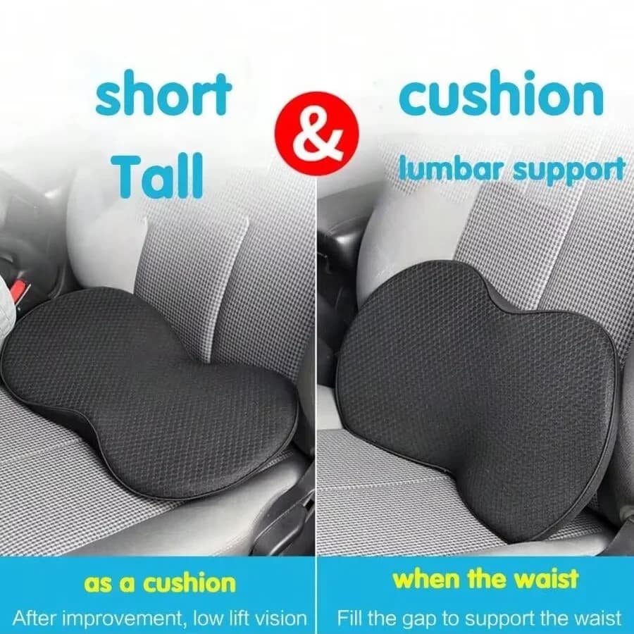 Breathable memory foam car seat cushion, easy to clean, lightweight travel accessory for long travel and office chair.
