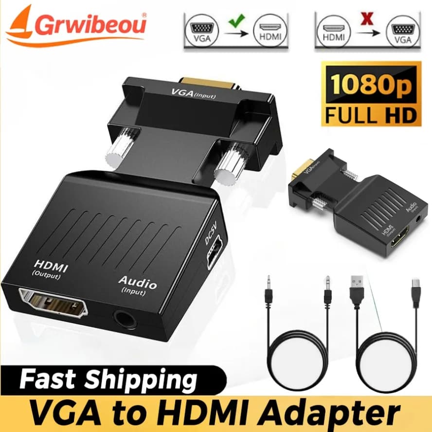 Compatible VGA to HDMI converter with 3.5 mm audio cable for PS4 PC Laptop TV Monitor Projector 1080P VGA female to HD male Adaptor