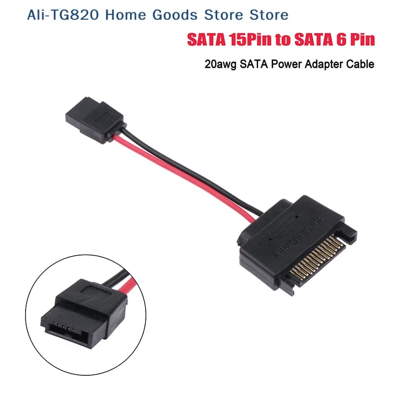 [TG820]1Pc SATA 15-Pin Male To SATA 6-Pin Female Slimline Power Adapter Cable 20awg Laptop Optical Drive Cable