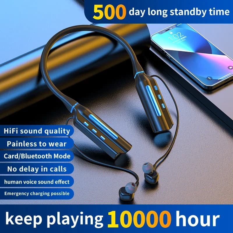 10000mAh 1000 ore di riproduzione auricolari Bluetooth Wireless cuffie da corsa impermeabili auricolari sportivi con archetto da collo riduzione del rumore