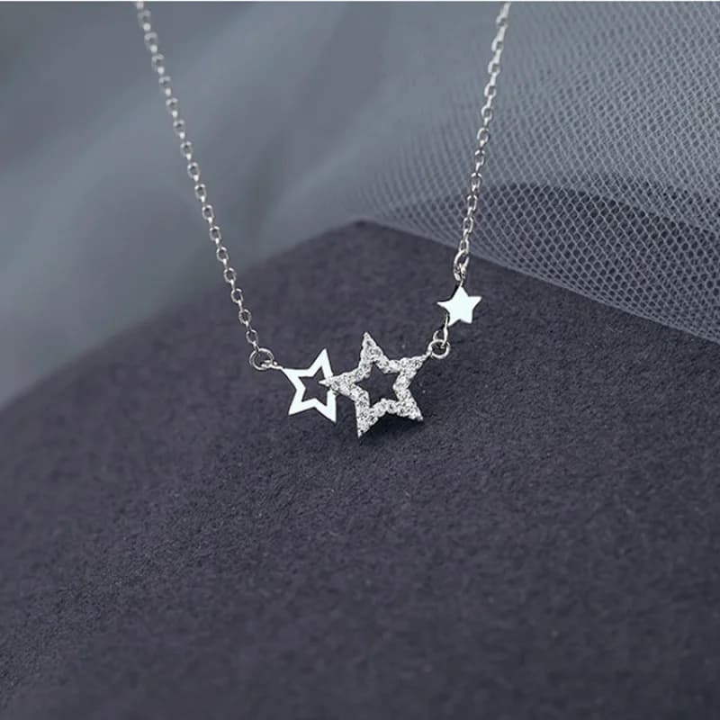 New necklaces with star in silver 925 inlaid zircons for women round neck with sweet pendant and cute jewelry gift Color creative silver fashion