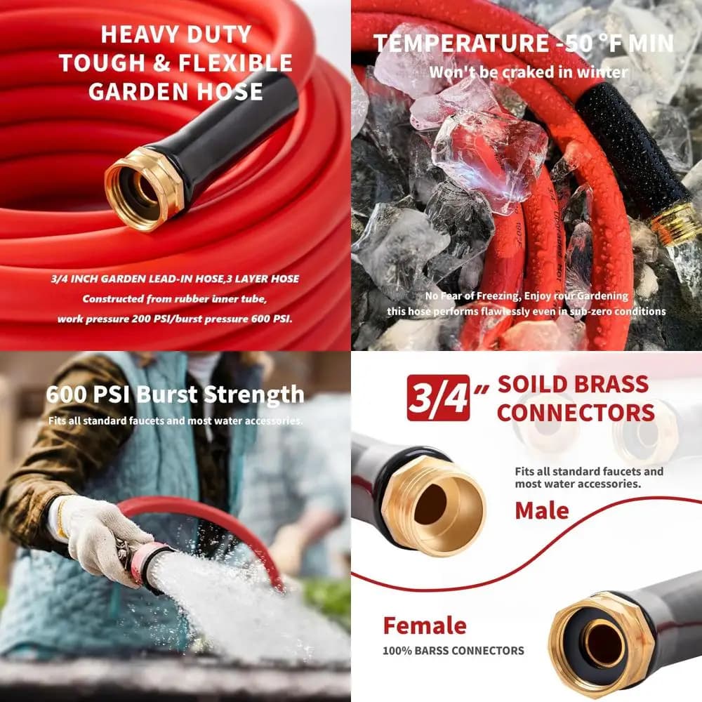 Garden hose 200t x 3/4” for hot water, resistant -50 ° until 190 ° Bold rubber hoses strengthened Burst 600Psi, solid fittings from 3/4” or