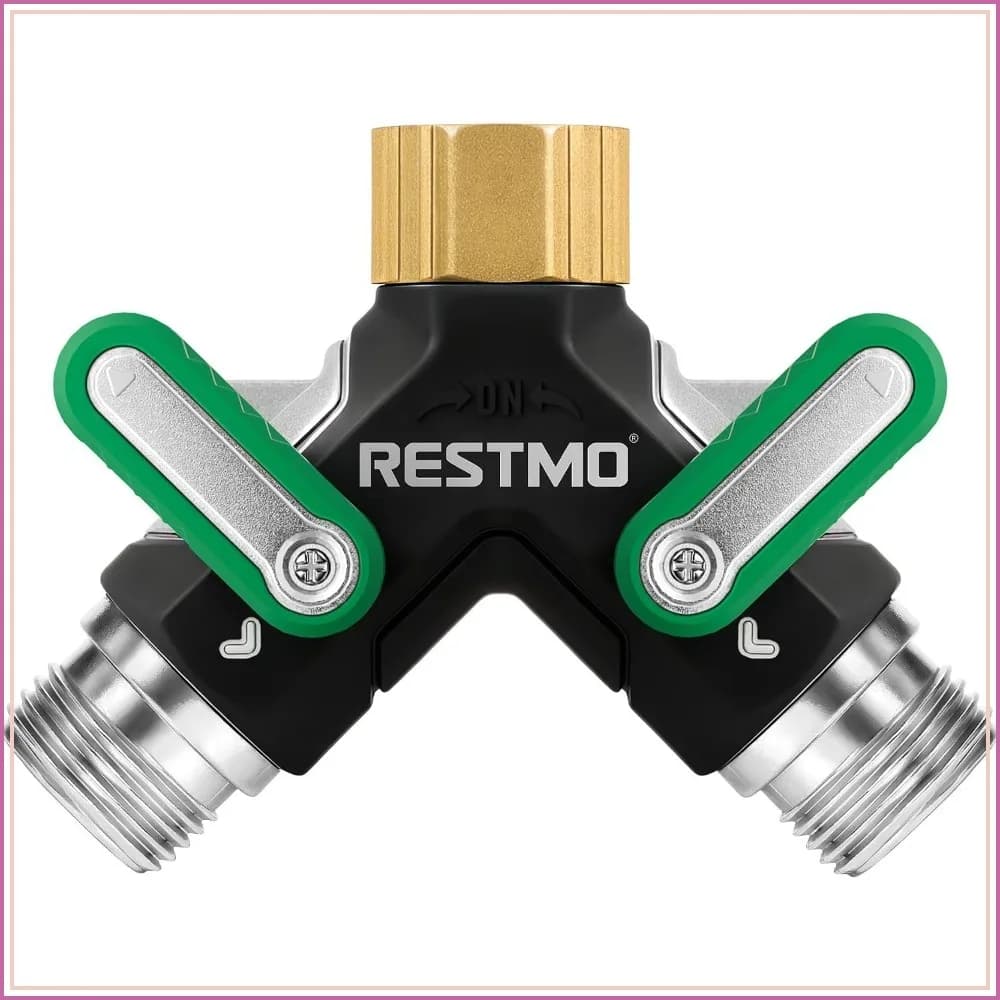 2 Way Heavy Duty Garden Hose Splitter, Full Metal Body, Full Flow Design with Oversized Ball Valve, Y Outdoor Faucet Spigot Adapter, 3/4" GHT Thread - Green 1 Pack