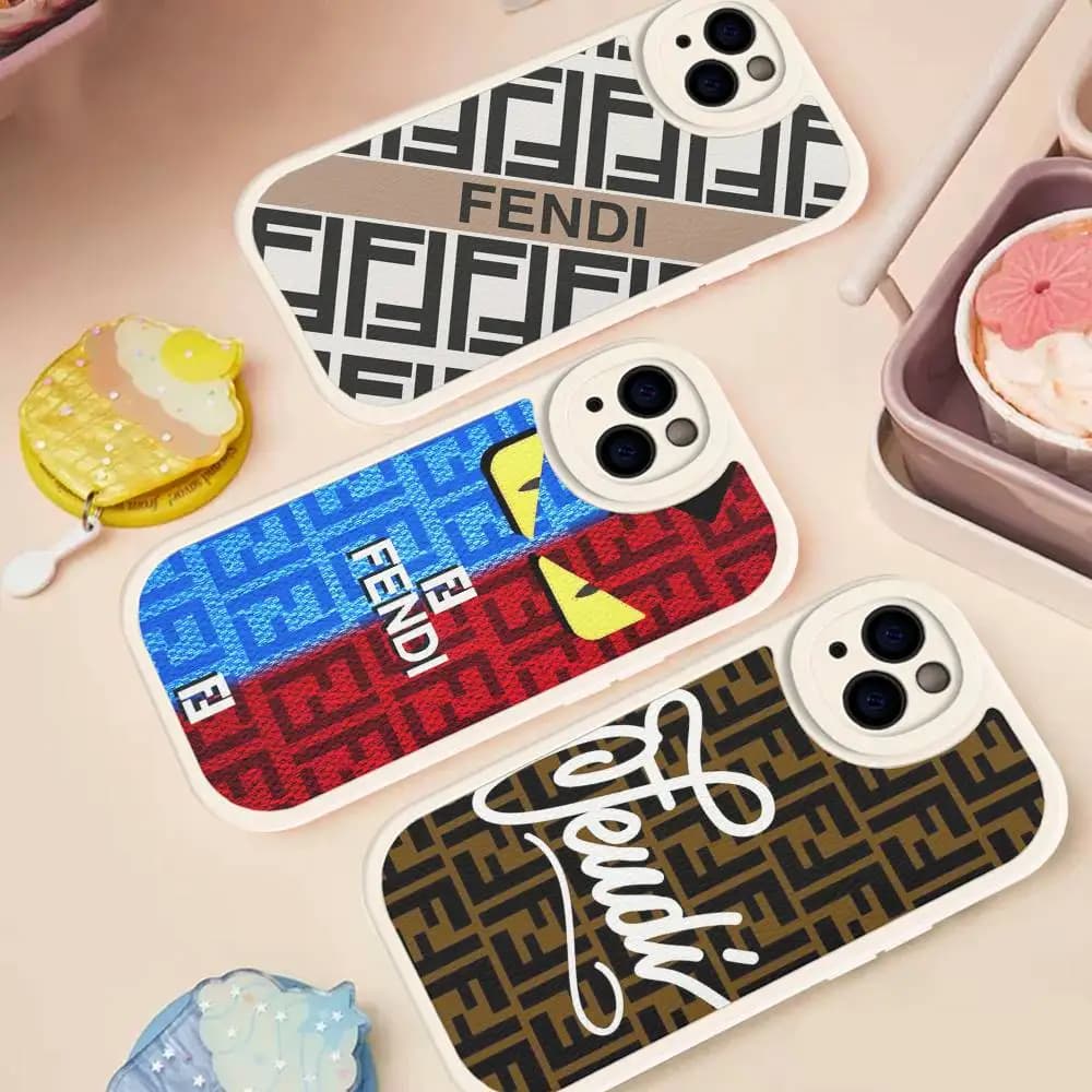 Fun Luxury F-fendi Logo Phone Case for iPhone 16 15 14 13 Pro Max 11 12 Plus Leather Silicone Cover