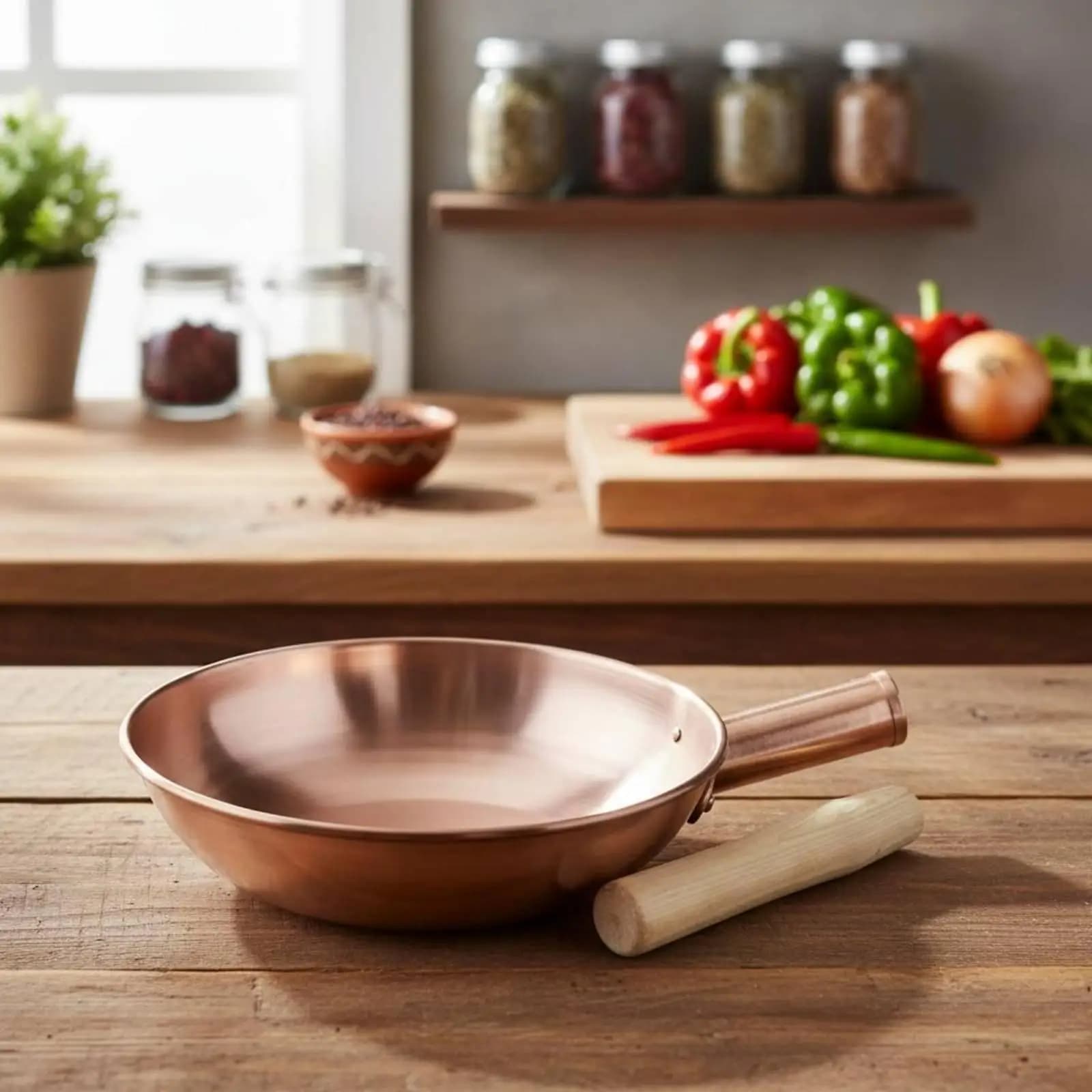 Copper Cookware Pan Durable Riveted Handle Wok Frying Pan Even Heat Stir Fry Solution for Household Cooking