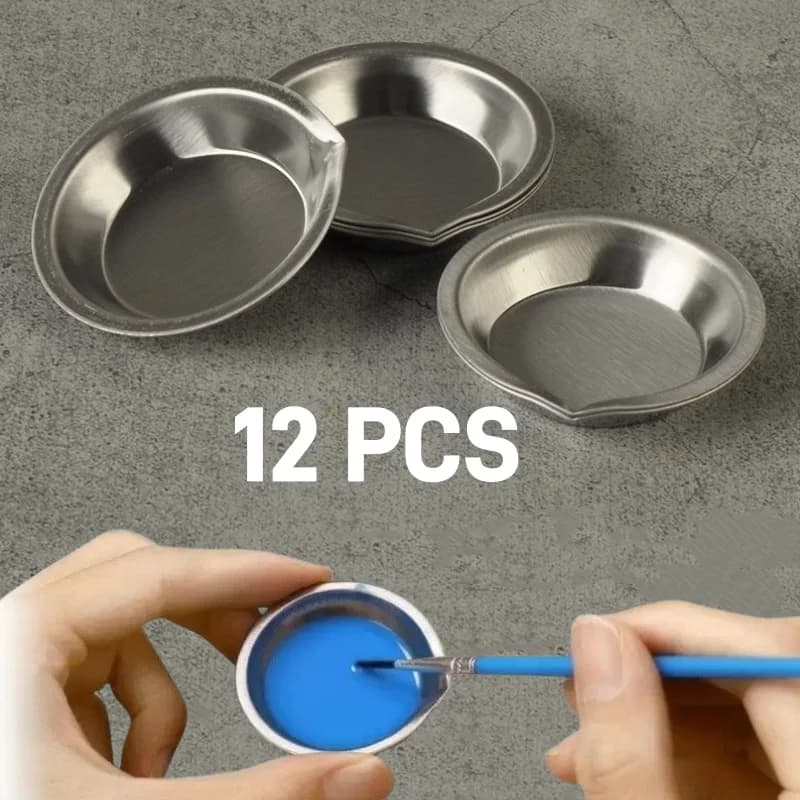 12pcs 5cm Stainless Steel Painting Color Bowls Oil Paint Trays Paint Color Mixing Cups Color Mixer Painting Tools