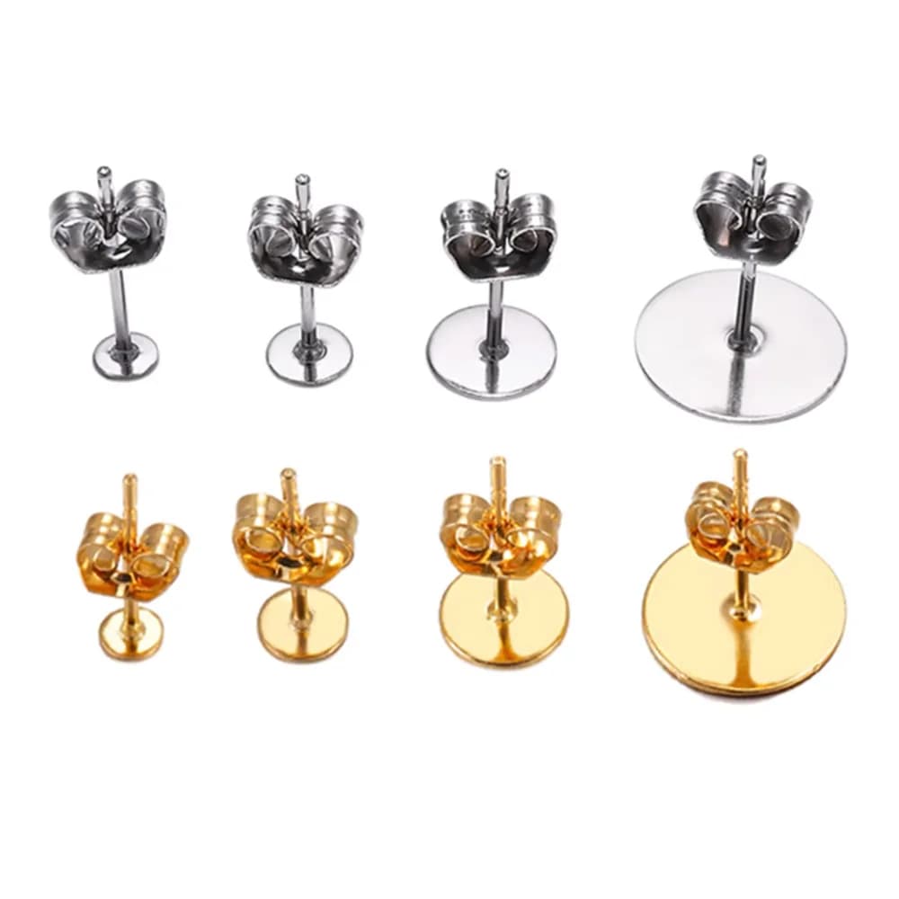 20/100 pz 3-12mm In Acciaio Inox Vuoto Post Orecchino Borchie Perni di Base Con Orecchino Spina Risultati Orecchio Indietro Per Creazione di Gioielli FAI DA TE