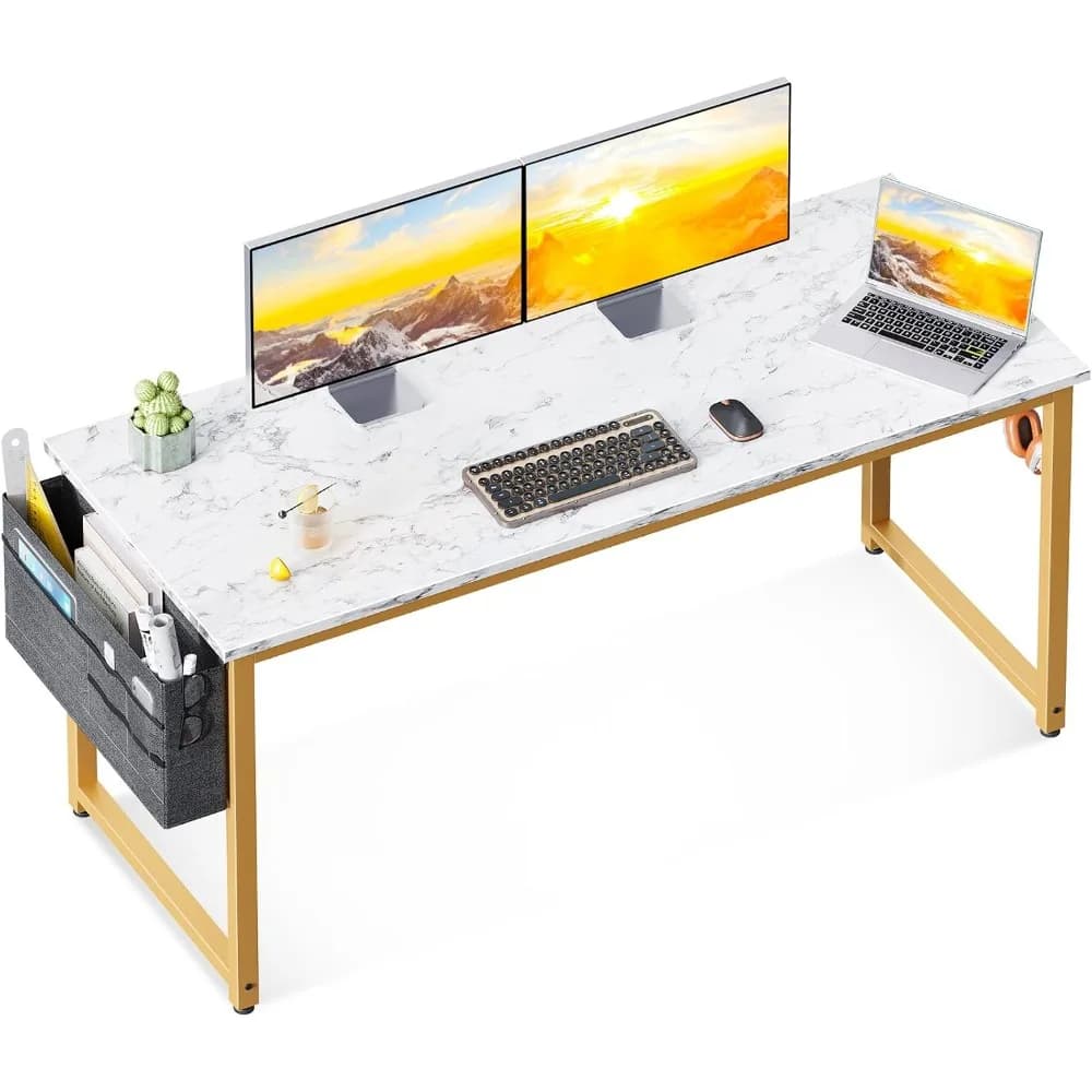 Scrivania per computer Scrivania da ufficio grande, scrivania da gioco da 55 pollici con spazio di archiviazione, tavolo da lavoro moderno per scrivania per PC con gancio per cuffie per ufficio domestico