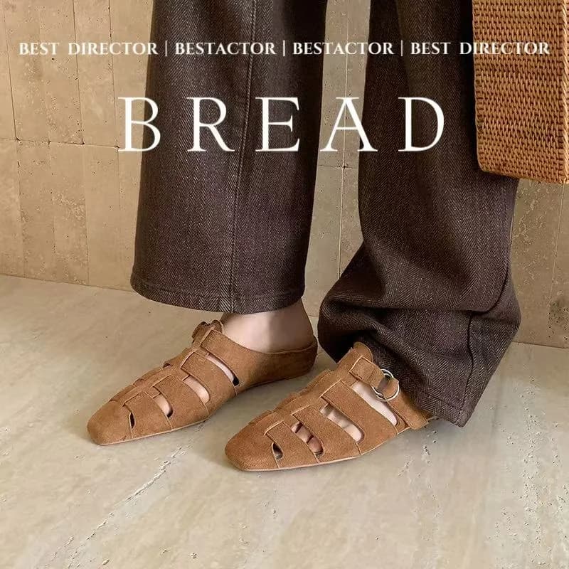2026 summer women sandals natural leather plus size 22-24.5cm cow suede+sheepskin+pigskin hollow-out buckle mules women slippers