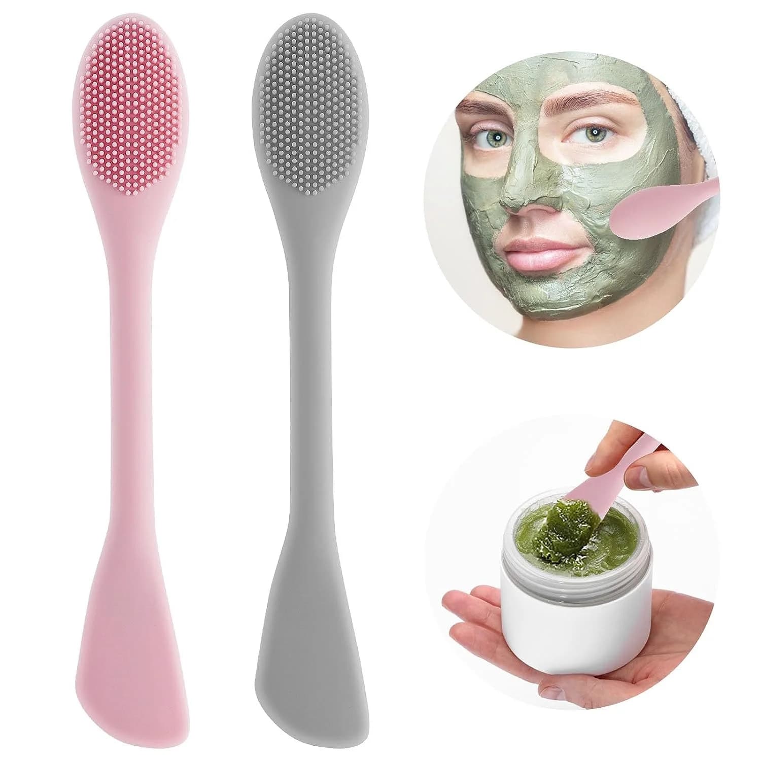 1 spazzola per la pulizia del viso in silicone a doppia testa e applicatore per maschere, strumento per la cura della pelle del viso e per il trucco da donna