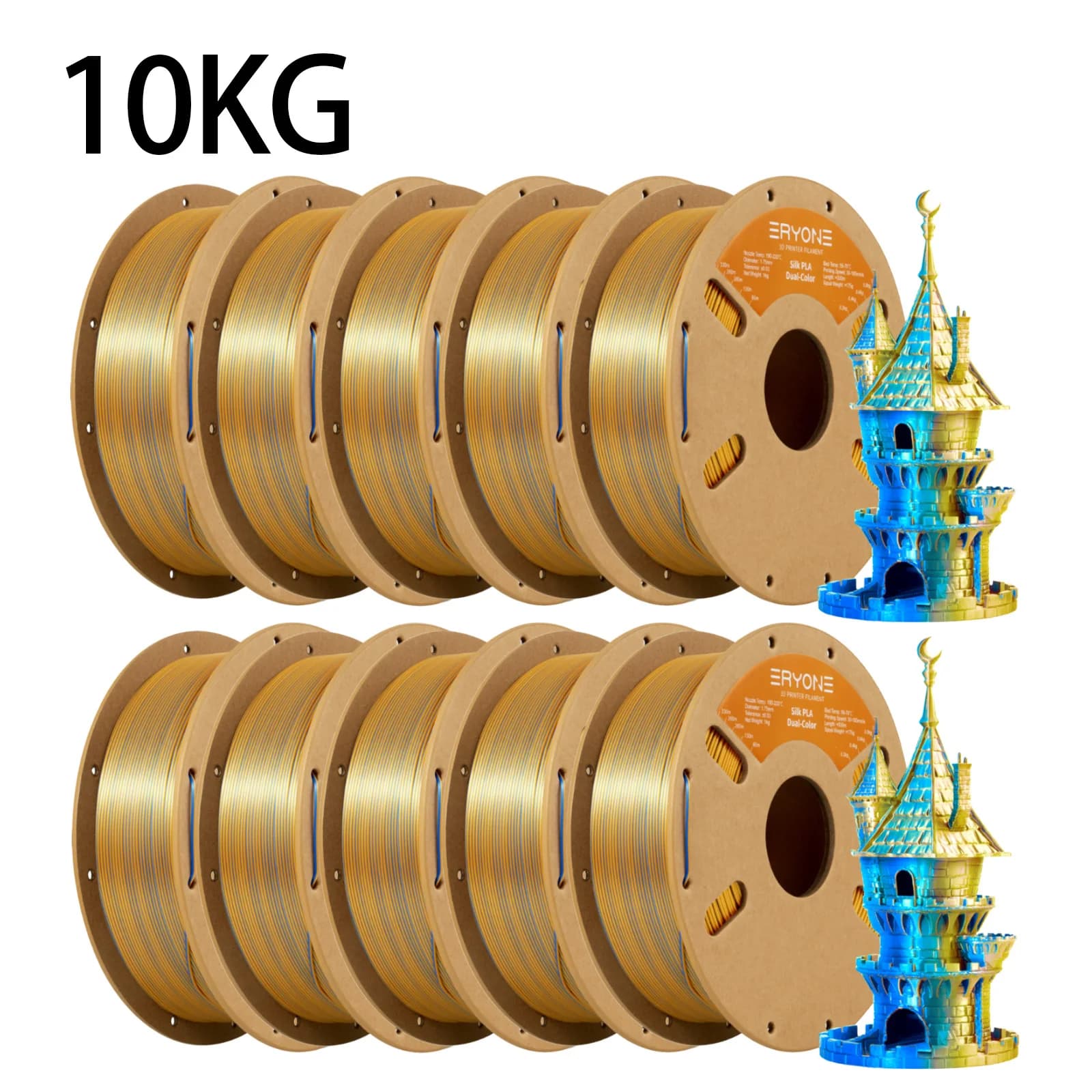 ERYONE 10KG Silk Dual Color PLA Series 3D Printer Filament 1.75mm, Dual-Color Coextrusion Silky Shiny Finish, 1kg Spool
