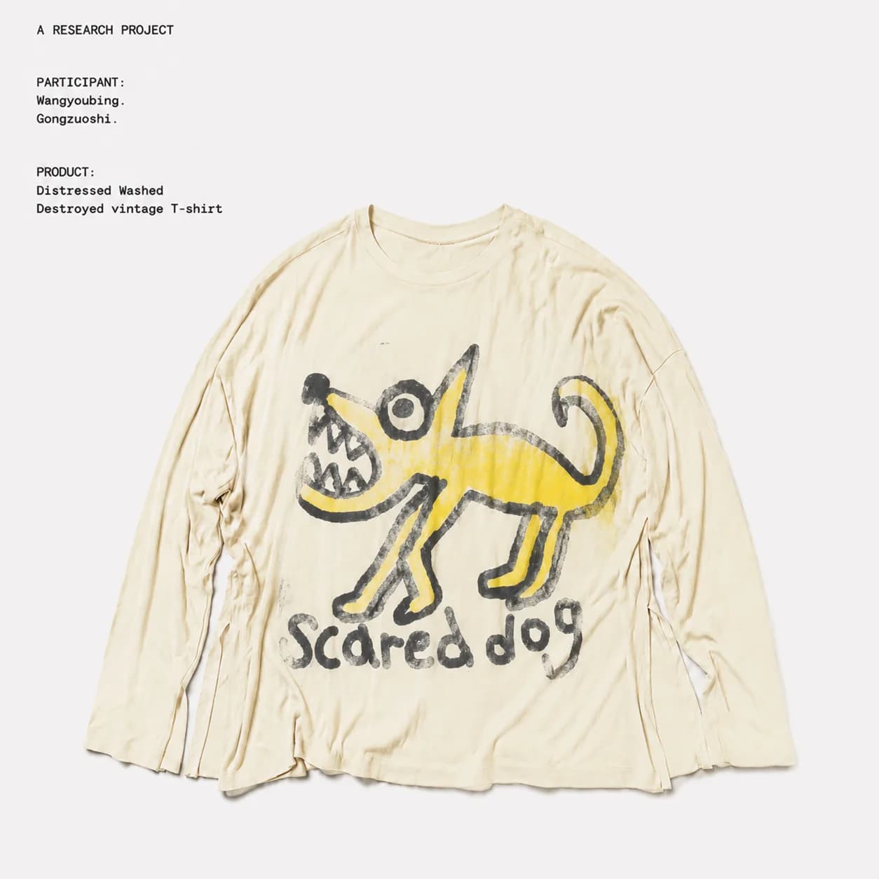 Wang Studio High Street Graffiti Dog Vintage Washed Long Sleeve T-Shirt Youth Fashion Summer Casual Cotton round Neck Tee