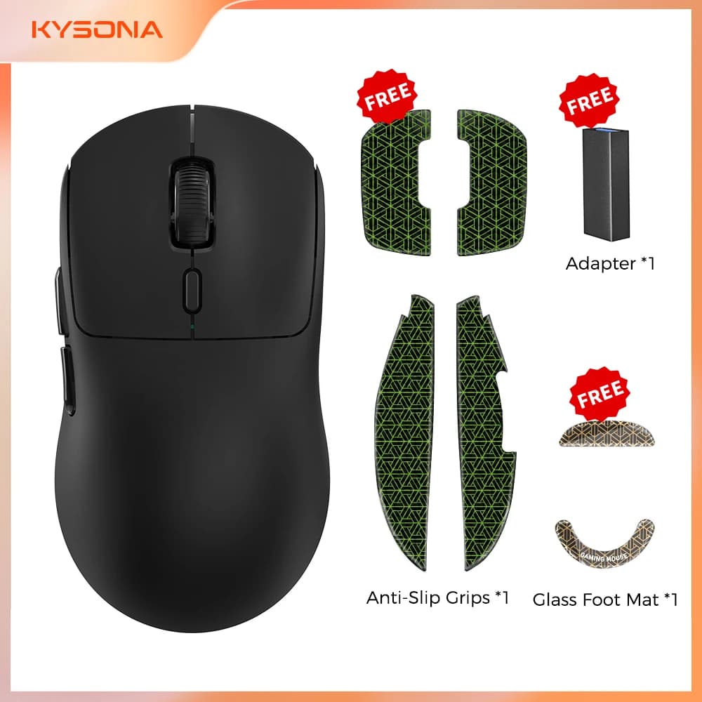 Mouse Wireless Bluetooth KYSONA M600 V2 PAW3395 for Gaming and Exports, 55g, 26000DPI, 6 Buttons, PMM3395 Optical for Computers and Laptops