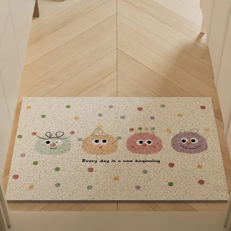 Entrance door mat with animated cardboard-shaped wool balls, foot mat with silk ring for the house, non-slip mat resistant to dirt and dust for entry