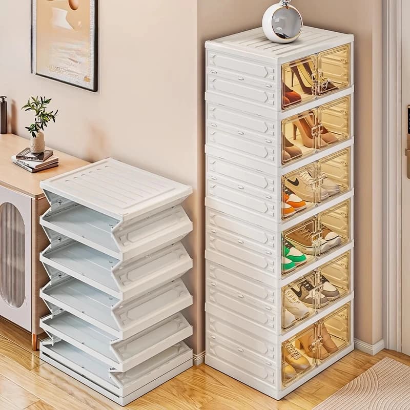 No Assembly Shoe Rack with Dustproof Doors - Large Capacity Foldable Storage Cabinet for Entryway Home Organization