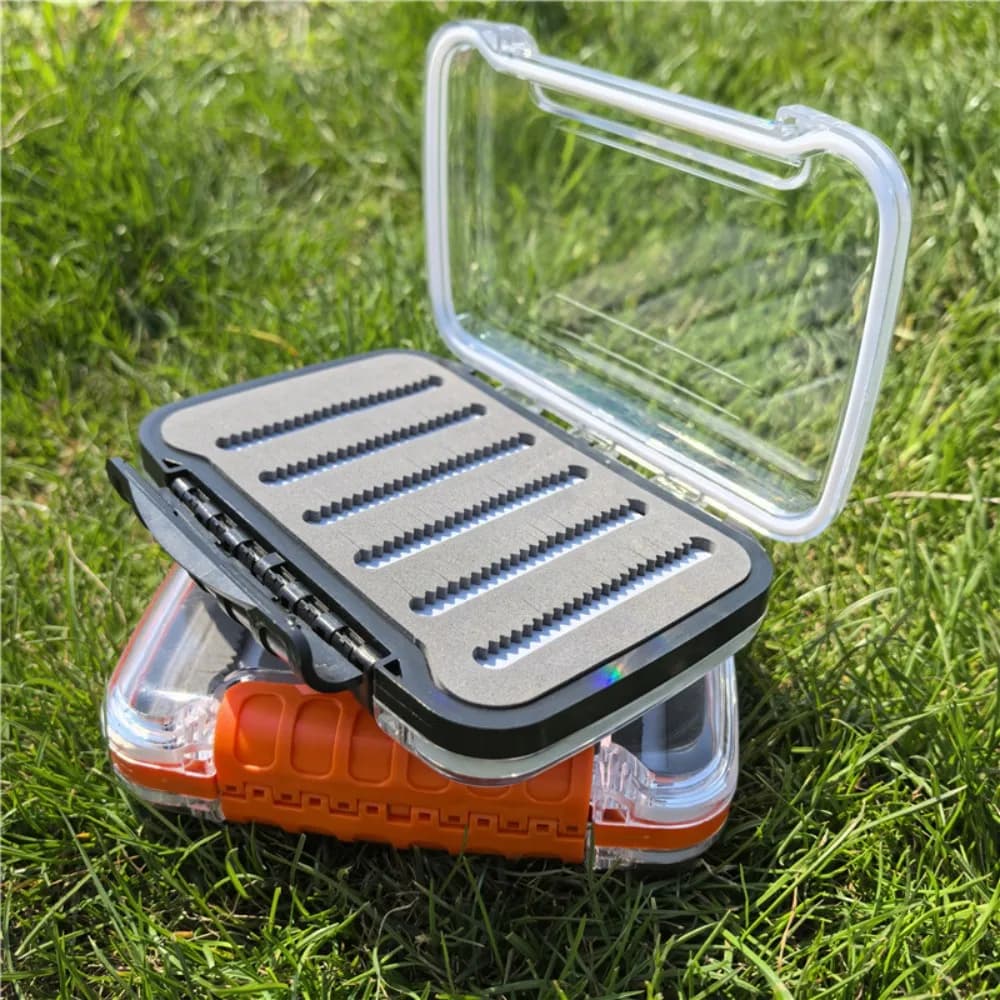 Double side fly fishing boxes Waterproof fishing gear box with easy to grip foam and slot foam insert for dry and wet nymph flies