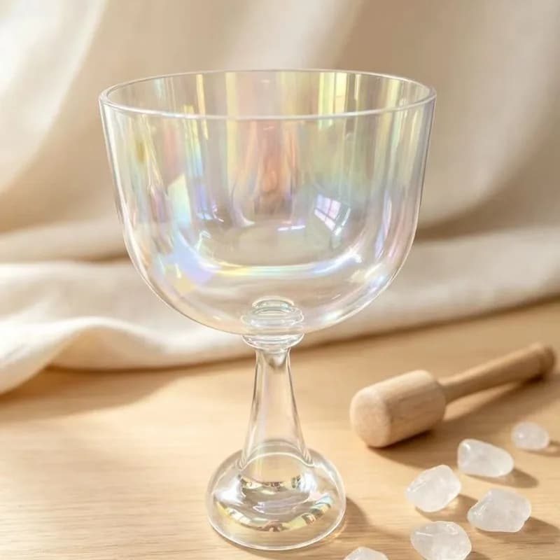 Handheld Crystal Singing Bowl Transparent Double-headed Singing Bowls F Tone 432HZ Professional Meditation Sound Healing Bowls