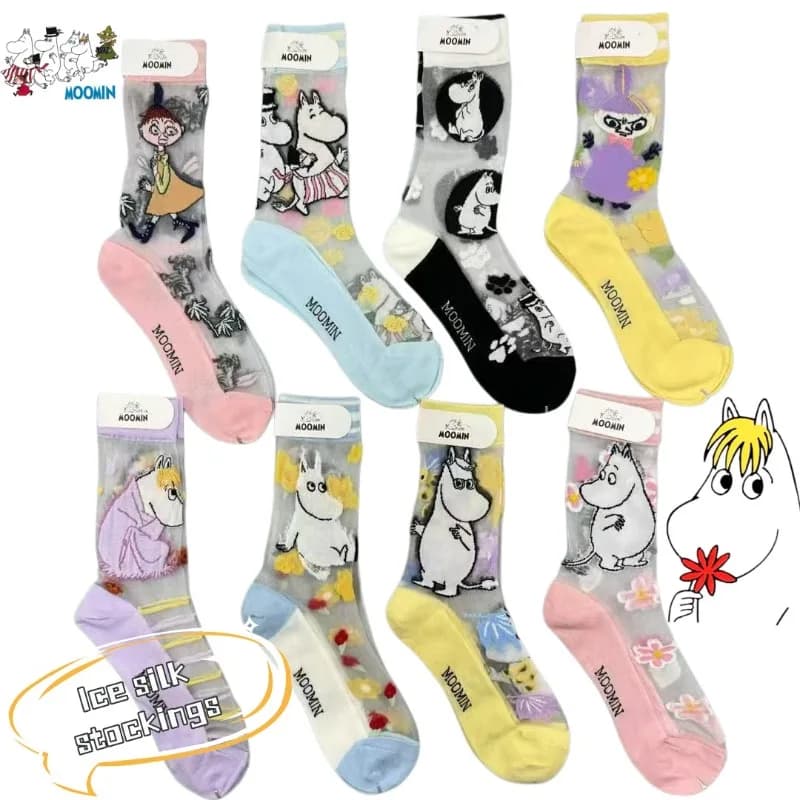 New Moomin mid-calf socks for women, trendy and versatile cartoon style, cute spring and summer cotton-bottom tights