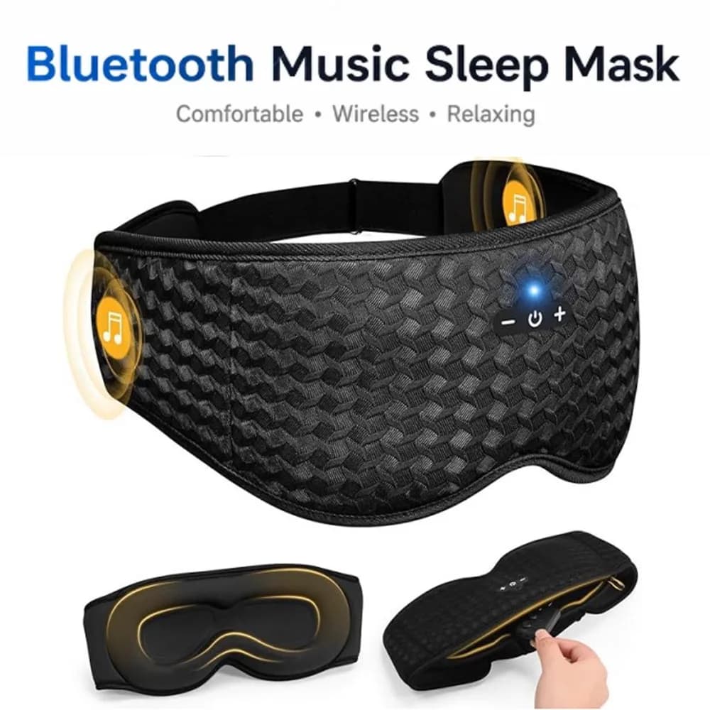 Maschera per Dormire Bluetooth con Cuffie, Maschera per Occhi Wireless con Altoparlante e Microfono, Auricolari Comodi per Musica, Maschera Oscurante