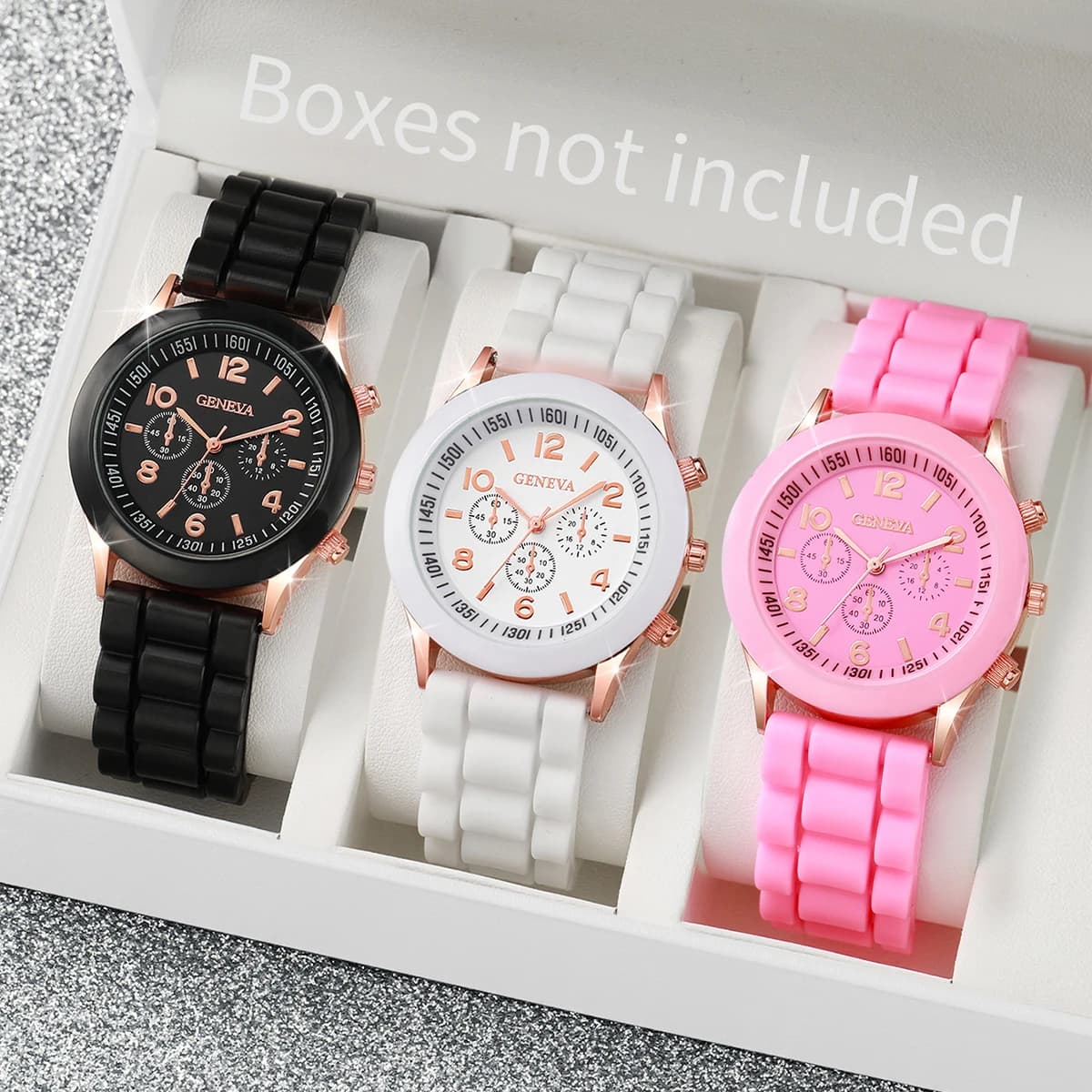 Quartz watch set with silicone strap with fashionable Arabic dial for women 2/3 pieces (without box)