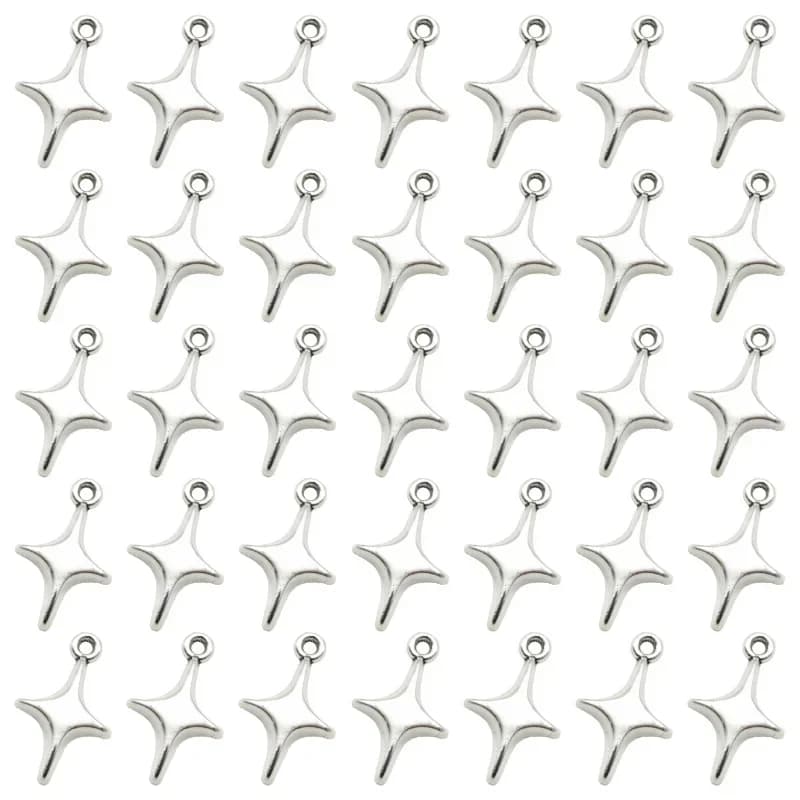 20 pendenti in lega di metallo con ciondoli a forma di stella a quattro punte in argento antico per orecchini, collane, artigianato fai da te, creazione di gioielli