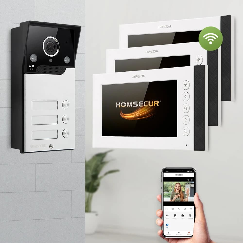 HOMSECUR Tuya App Videocitofono WIFI da 7 pollici con registrazione automatica per 3 famiglie