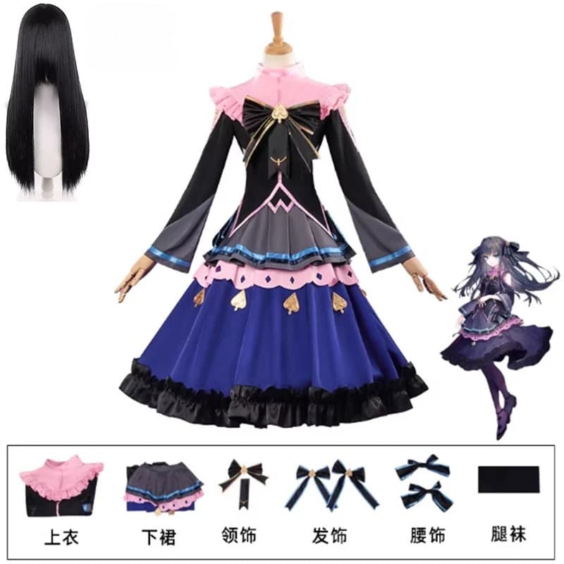Cosplay Arcaea Tairitsu Wig for Women, Lolita Pink Blue Gothic Dress Black, Halloween Costume, Outfit for Christmas Party