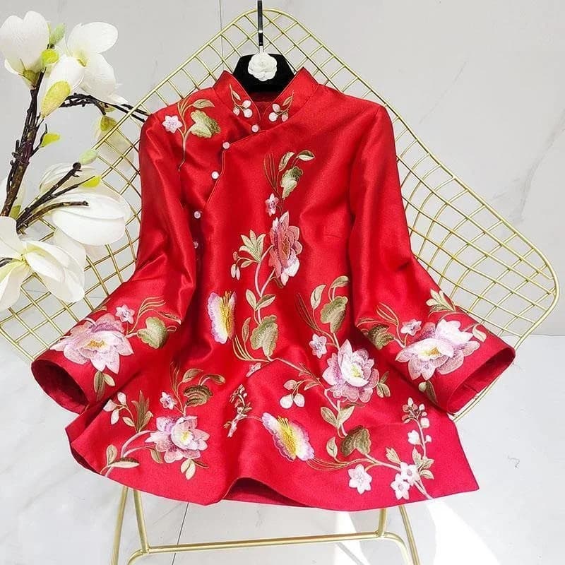 Camicia da abito Tang stile nazionale tradizionale elegante ricamo donna camicetta vintage cinese top Hanfu femminili larghi 2024 nuovo