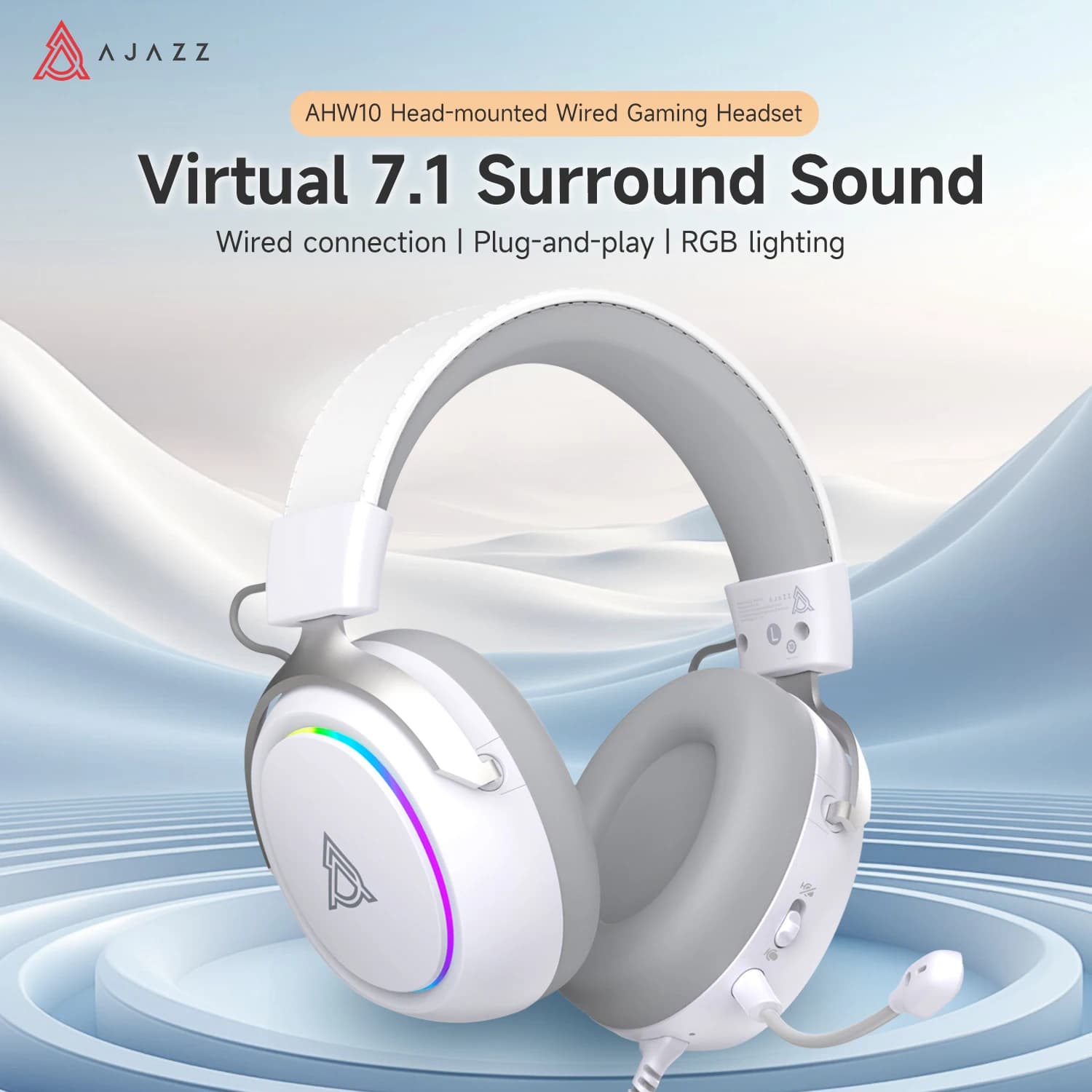 AJAZZ AHW10 Gaming Cablate Headphones with Noise Cancellation, Audio Surround 7.1, 53mm Large Dynamic Driver, Stereo Surround