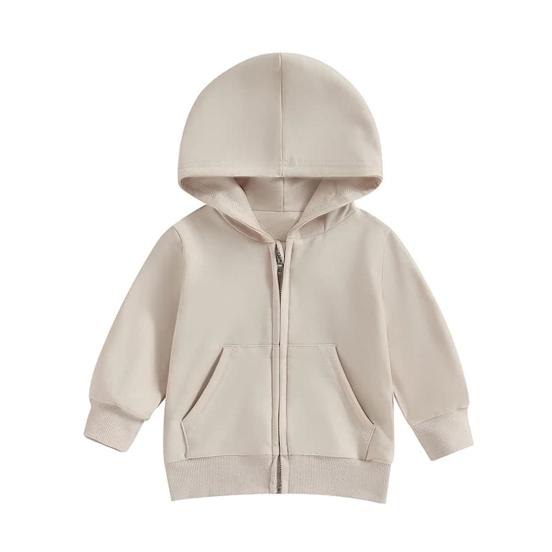 Toddler Baby Boy Girl Zip Up felpe con cappuccio tinta unita manica lunga felpa con cappuccio Top con tasca